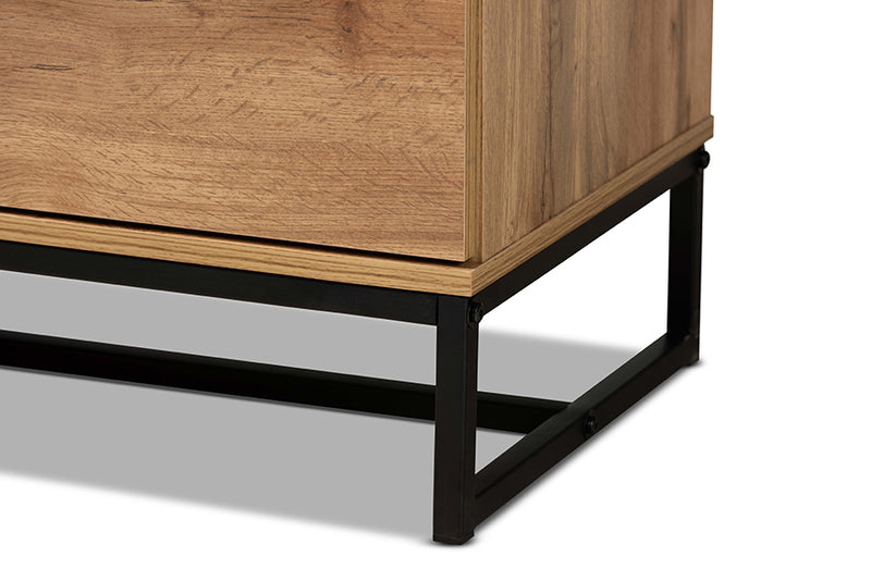 Irene Modern and Contemporary Oak Finished Wood and Black Finished Metal 5-Drawer Bedroom Chest