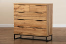 Irene Oak and Black Finished Metal 5-Drawer Bedroom Chest Baxton