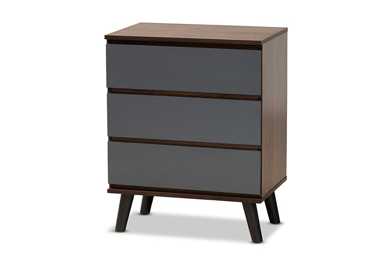 Bailey Two-Tone Walnut and Gray 3-Drawer Bedroom Chest Baxton