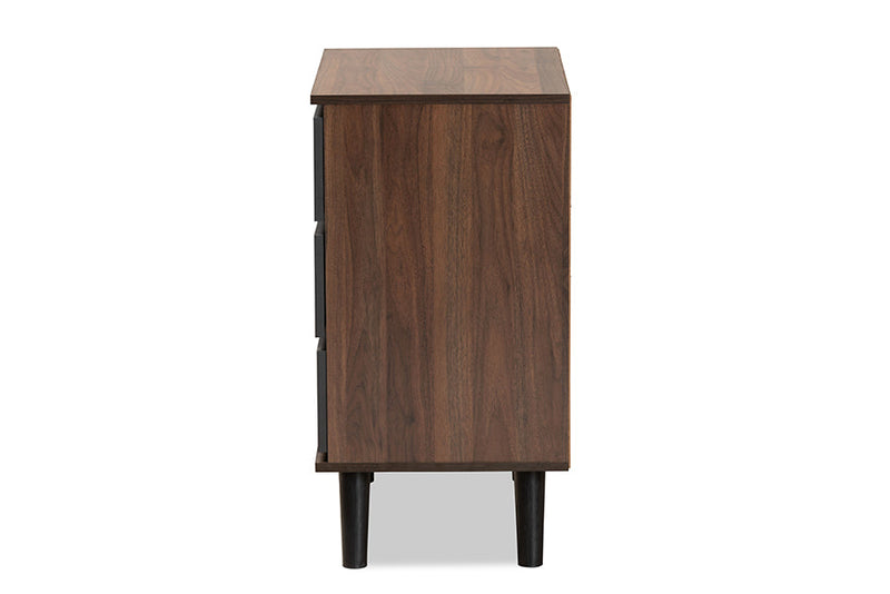 Bailey Two-Tone Walnut and Gray 3-Drawer Bedroom Chest Baxton