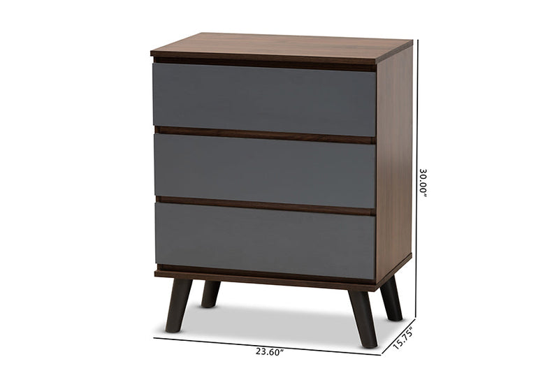 Bailey Two-Tone Walnut and Gray 3-Drawer Bedroom Chest Baxton