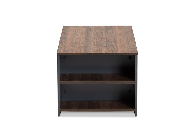 Corrine Modern and Contemporary Two-Tone Walnut Brown and Gray Finished Wood Storage Coffee Table