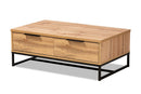 Irene Oak Brown and Black Finished Metal 2-Drawer Coffee Table Baxton