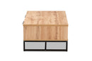 Irene Oak Brown and Black Finished Metal 2-Drawer Coffee Table Baxton