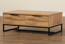 Irene Oak Brown and Black Finished Metal 2-Drawer Coffee Table Baxton