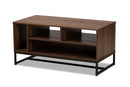 Estela Walnut Brown and Black Finished Metal Coffee Table Baxton
