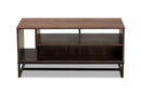 Estela Walnut Brown and Black Finished Metal Coffee Table Baxton