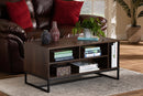 Estela Walnut Brown and Black Finished Metal Coffee Table Baxton