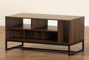 Estela Walnut Brown and Black Finished Metal Coffee Table Baxton