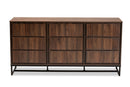 Elodia Walnut Brown and Black Finished Metal 3-Door Dining Room Sideboard Buffet Baxton