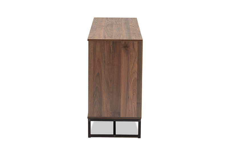 Elodia Modern and Contemporary Walnut Brown Finished Wood and Black Finished Metal 3-Door Dining Room Sideboard Buffet