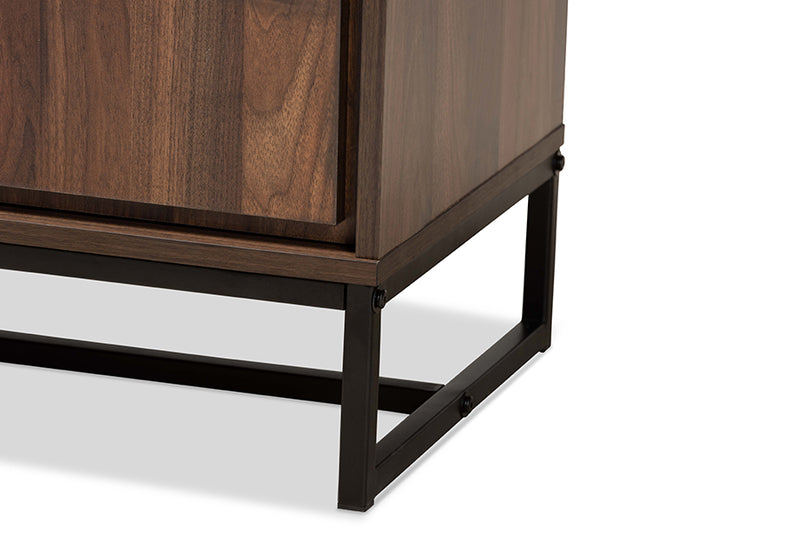 Elodia Modern and Contemporary Walnut Brown Finished Wood and Black Finished Metal 3-Door Dining Room Sideboard Buffet