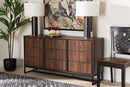 Elodia Walnut Brown and Black Finished Metal 3-Door Dining Room Sideboard Buffet Baxton