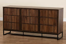 Elodia Walnut Brown and Black Finished Metal 3-Door Dining Room Sideboard Buffet Baxton