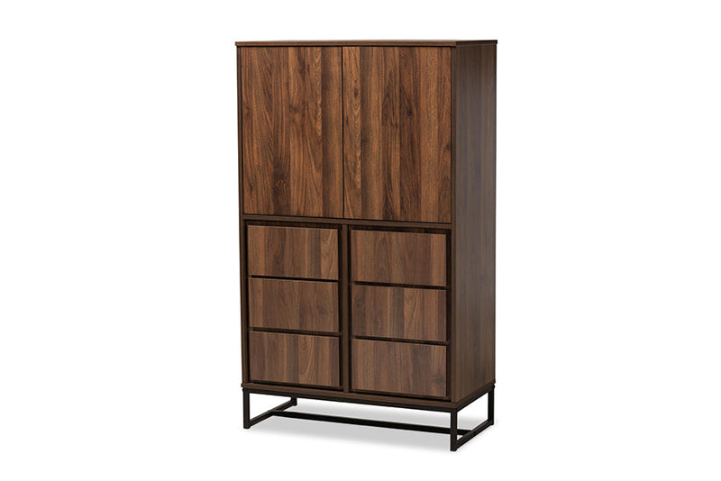 Elodia Walnut Brown and Black Multipurpose Storage Cabinet Baxton