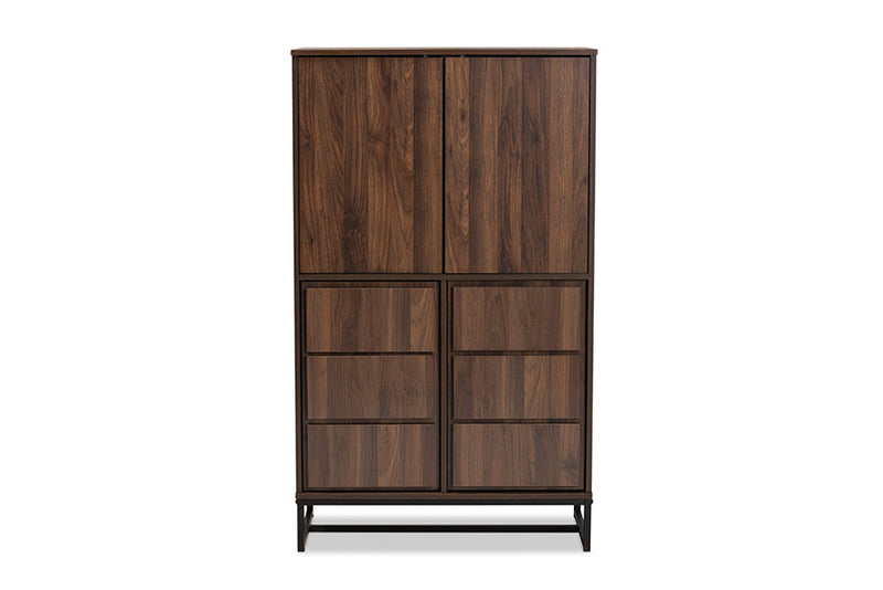 Elodia Walnut Brown and Black Multipurpose Storage Cabinet Baxton