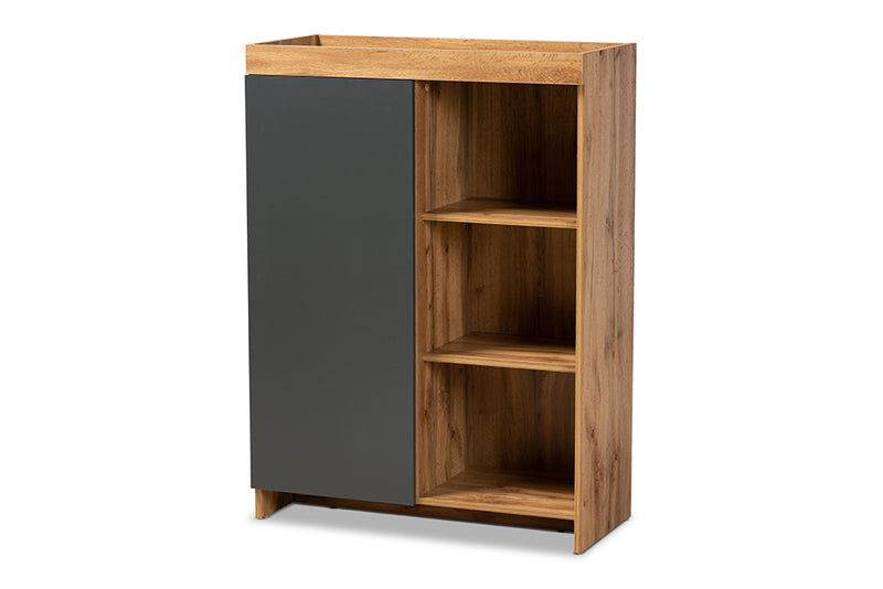 Vander Modern and Contemporary Two-Tone Gray and Oak Brown Finished Wood Shoe Cabinet