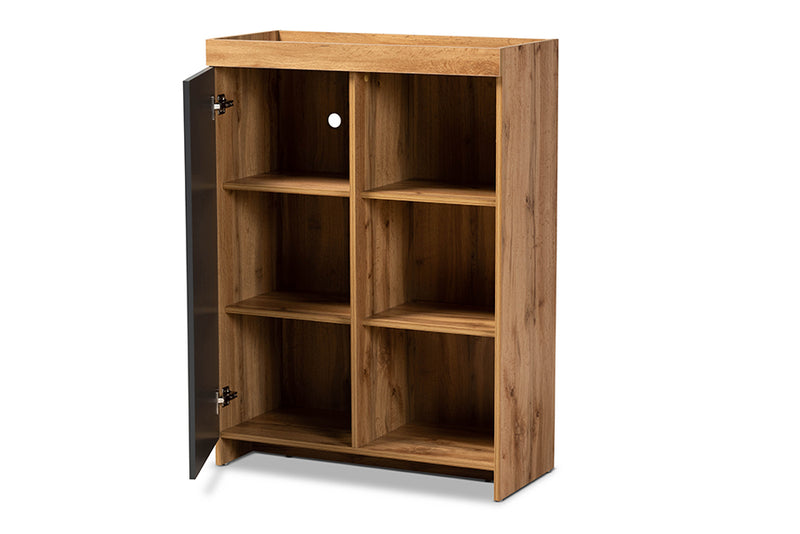 Vander Modern and Contemporary Two-Tone Gray and Oak Brown Finished Wood Shoe Cabinet