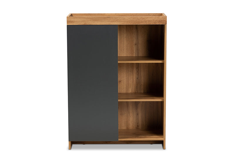 Vander Modern and Contemporary Two-Tone Gray and Oak Brown Finished Wood Shoe Cabinet