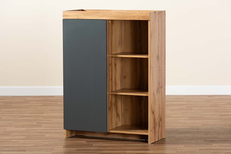 Vander Modern and Contemporary Two-Tone Gray and Oak Brown Finished Wood Shoe Cabinet