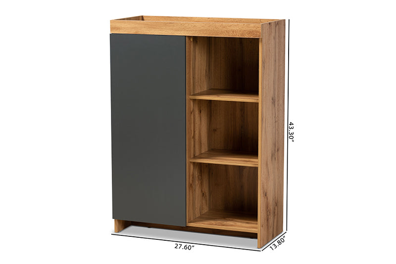 Vander Modern and Contemporary Two-Tone Gray and Oak Brown Finished Wood Shoe Cabinet