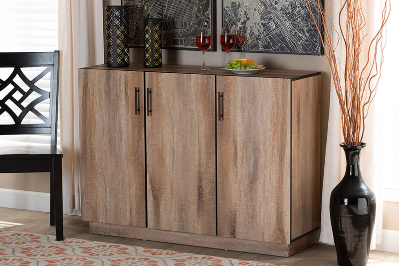 Danna Modern and Contemporary Natural Oak Finished Wood 3-Door Dining Room Sideboard Buffet