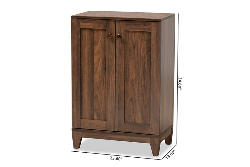 Raheem Modern and Contemporary Walnut Brown Finished Wood 2-Door Shoe Storage Cabinet