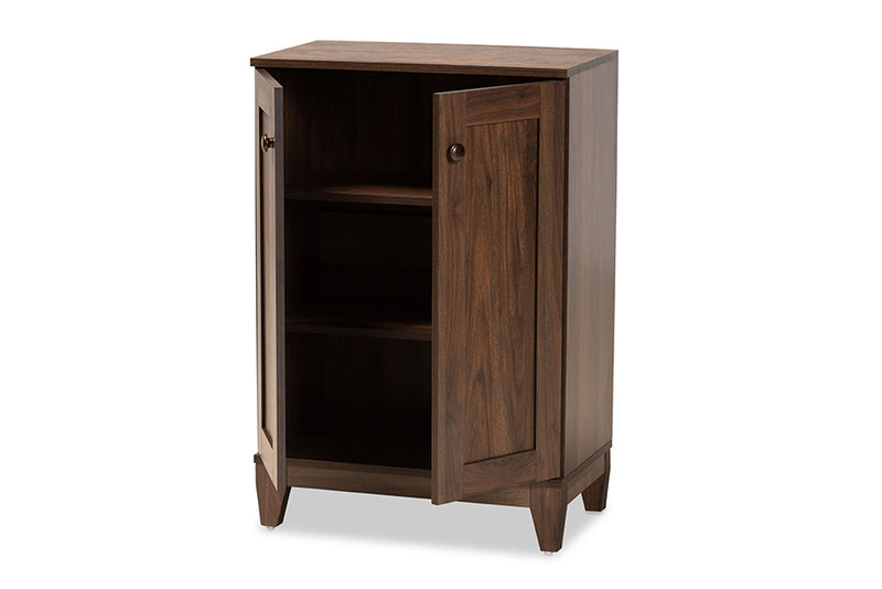 Raheem Modern and Contemporary Walnut Brown Finished Wood 2-Door Shoe Storage Cabinet