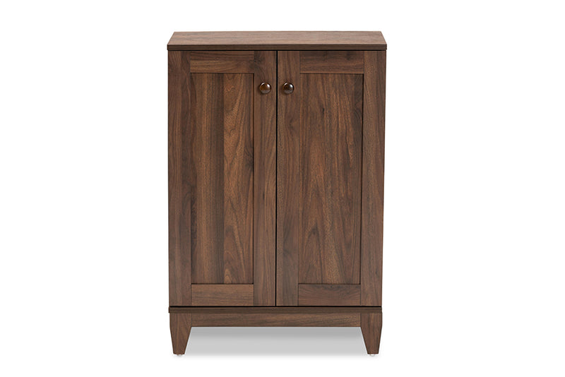 Raheem Modern and Contemporary Walnut Brown Finished Wood 2-Door Shoe Storage Cabinet