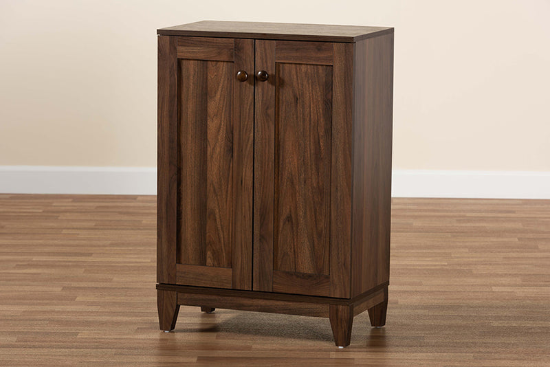 Raheem Modern and Contemporary Walnut Brown Finished Wood 2-Door Shoe Storage Cabinet