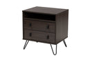 Chenoa Dark Brown and Black Metal 2-Drawer Nightstand Baxton