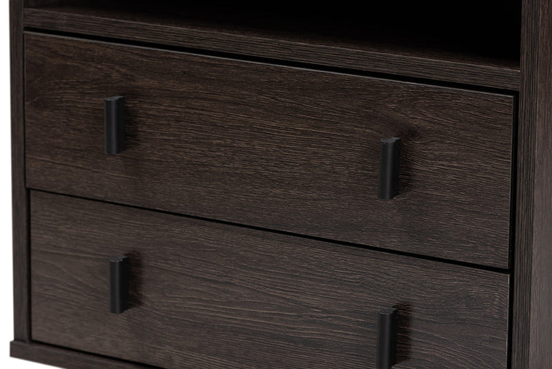 Chenoa Dark Brown and Black Metal 2-Drawer Nightstand Baxton