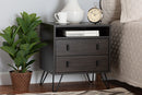 Chenoa Dark Brown and Black Metal 2-Drawer Nightstand Baxton