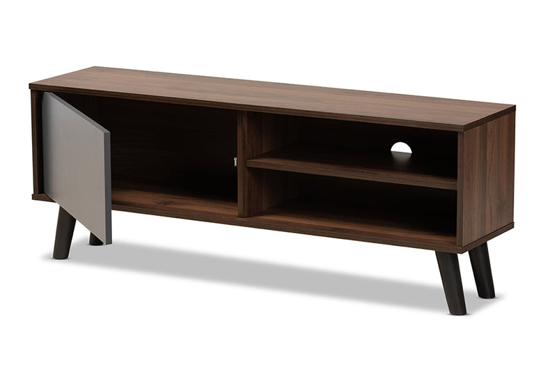 Angie Modern and Contemporary Two-Tone Walnut Brown and Gray Finished Wood TV Stand