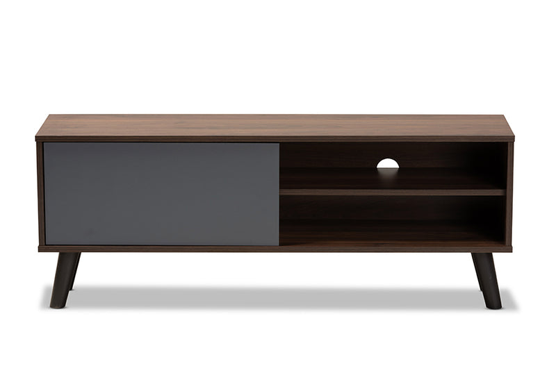 Angie Modern and Contemporary Two-Tone Walnut Brown and Gray Finished Wood TV Stand