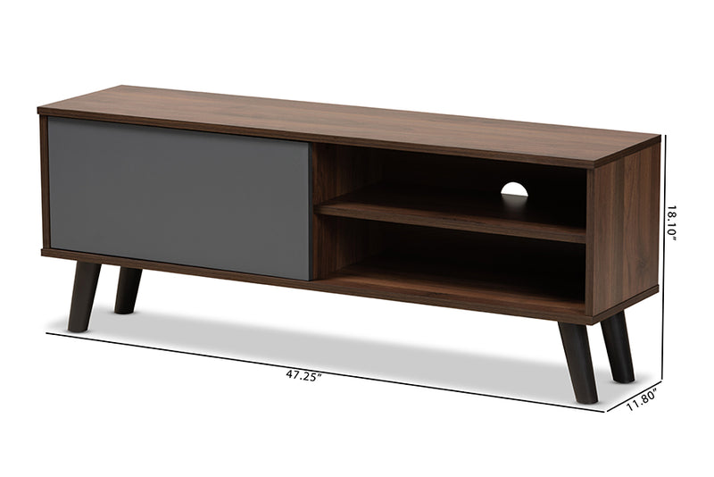 Angie Modern and Contemporary Two-Tone Walnut Brown and Gray Finished Wood TV Stand