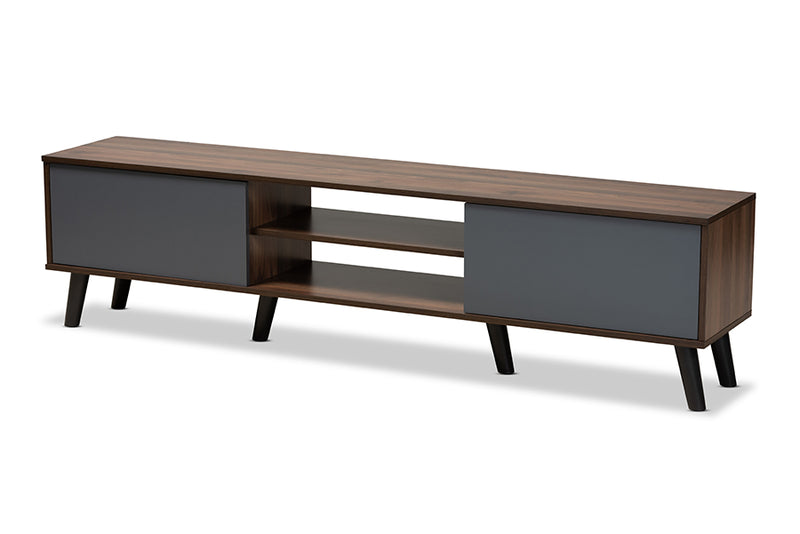 Mallison Modern and Contemporary Multi-Tone Gray and Walnut Brown Finished Wood TV Stand