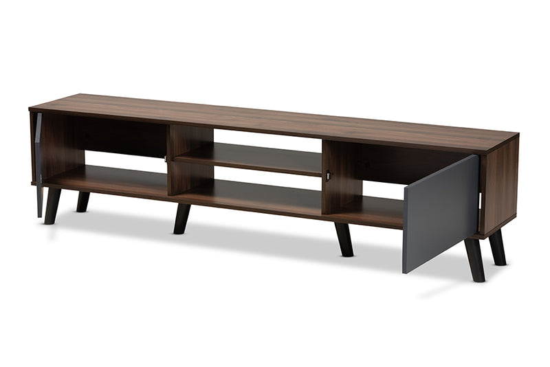 Mallison Modern and Contemporary Multi-Tone Gray and Walnut Brown Finished Wood TV Stand