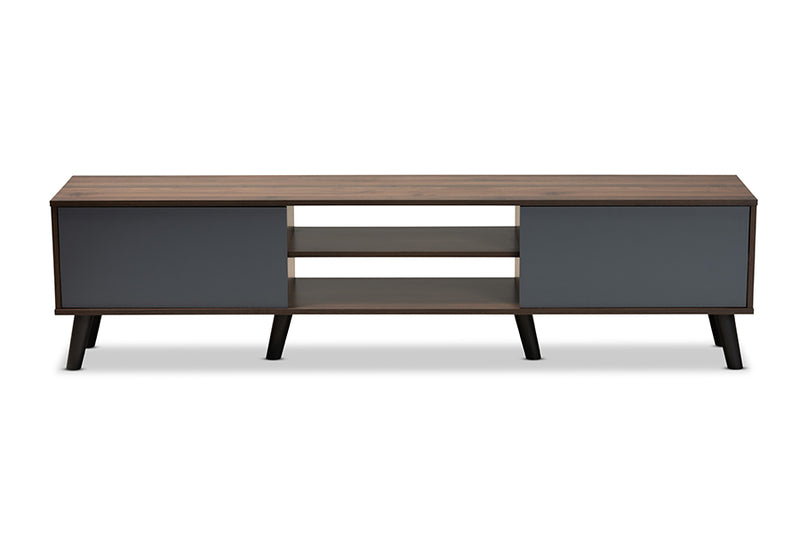 Mallison Modern and Contemporary Multi-Tone Gray and Walnut Brown Finished Wood TV Stand