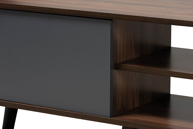 Mallison Modern and Contemporary Multi-Tone Gray and Walnut Brown Finished Wood TV Stand