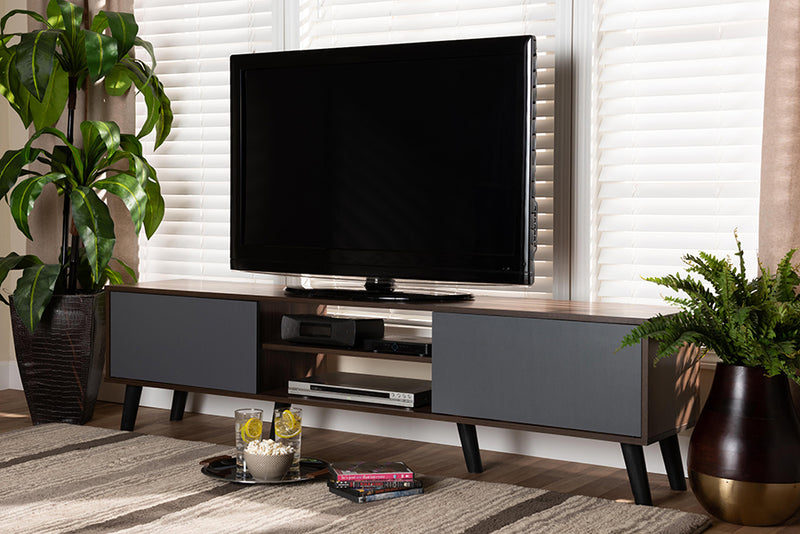 Mallison Modern and Contemporary Multi-Tone Gray and Walnut Brown Finished Wood TV Stand