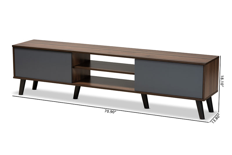 Mallison Modern and Contemporary Multi-Tone Gray and Walnut Brown Finished Wood TV Stand