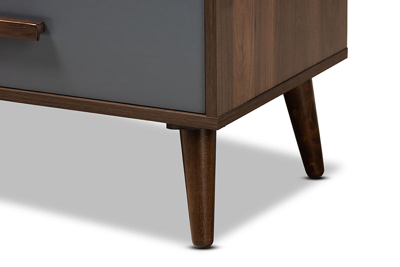 Riko Modern and Contemporary Two-Tone Gray and Walnut Brown Finished Wood 1-Drawer TV Stand