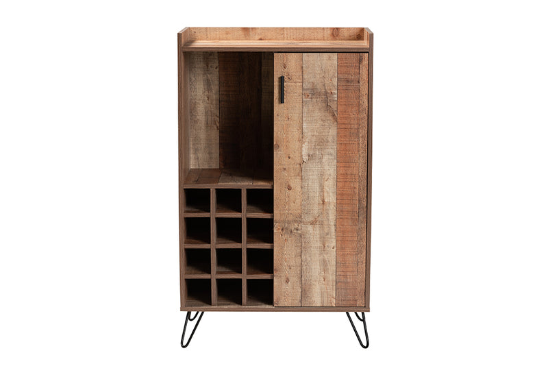 Karina Modern and Contemporary Rustic Brown Finished Wood and Black Metal Wine Storage Cabinet