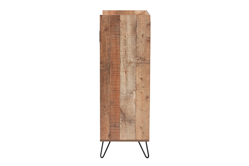 Karina Modern and Contemporary Rustic Brown Finished Wood and Black Metal Wine Storage Cabinet