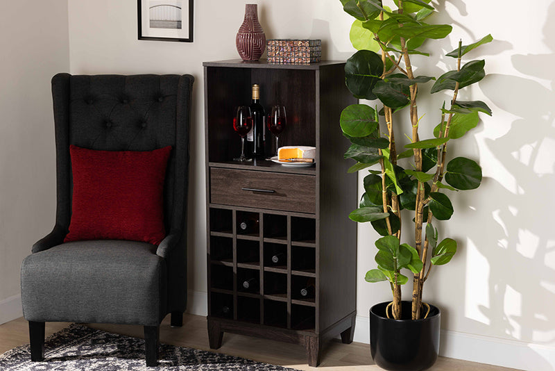 Aldon Modern and Contemporary Dark Brown Finished Wood 1-Drawer Wine Storage Cabinet