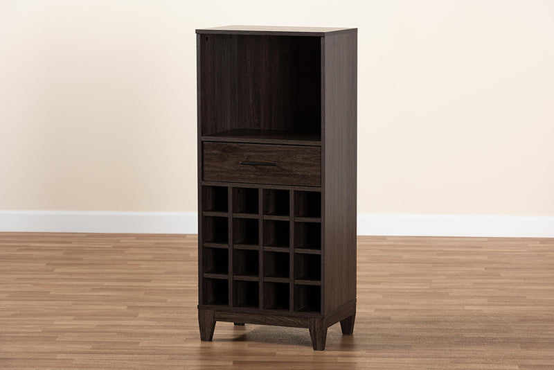 Aldon Modern and Contemporary Dark Brown Finished Wood 1-Drawer Wine Storage Cabinet