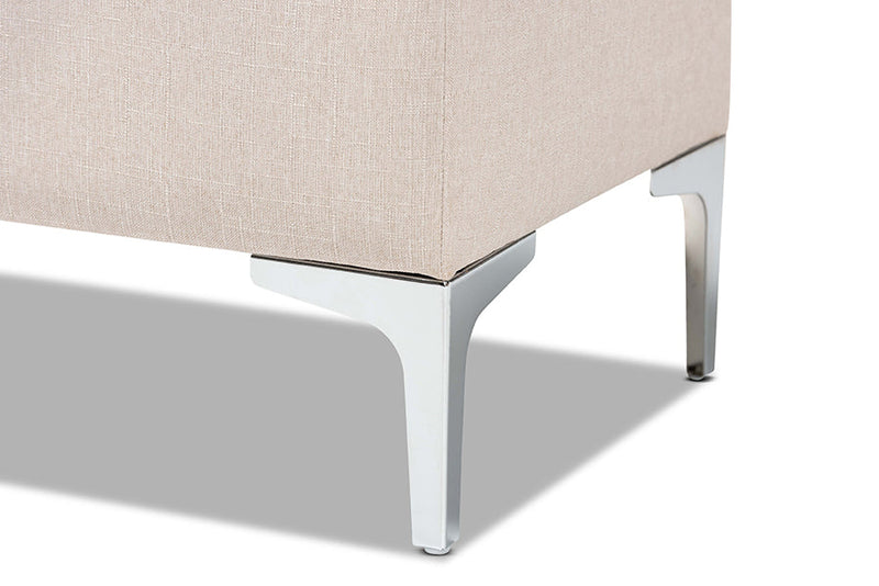 Nicola Beige Fabric Upholstered and Silver Finished Metal Storage Ottoman Baxton