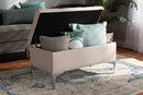 Nicola Beige Fabric Upholstered and Silver Finished Metal Storage Ottoman Baxton