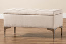 Nicola Beige Fabric Upholstered and Silver Finished Metal Storage Ottoman Baxton